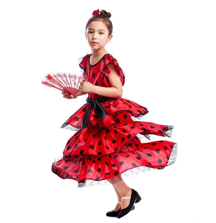 Girls Flamenco Skirts Spanish Flamenco Dance Spanish Senrite Flamenco Dancer Fancy Dress Costume Dance Performance Costume