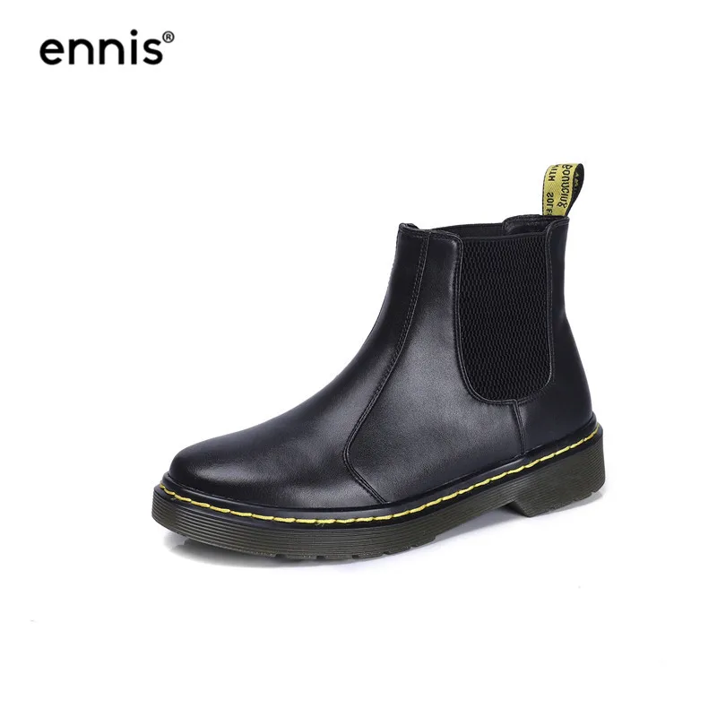 Black ENNIS/; Ботинки martin; сезон осень-зима; женские ботильоны из натуральной кожи; ботинки на плоской подошве без застежки в готическом стиле на платформе; женская обувь; A9106 - Цвет: Black