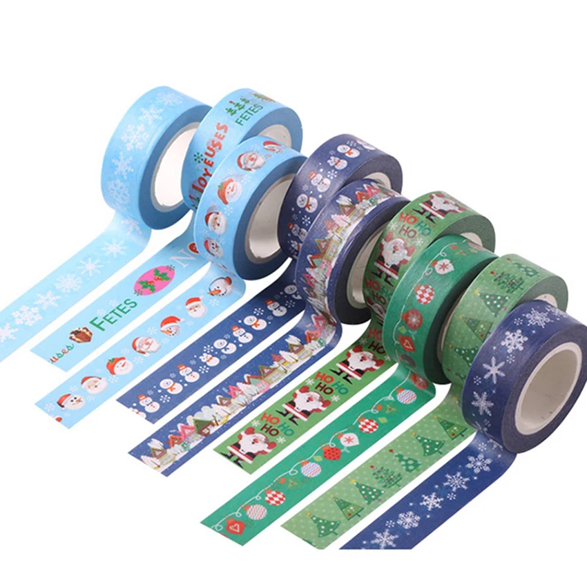 

New Arrival Many Styles Christmas Santa Claus Snowman Decorative Washi Tape Single Sided Paper Masking Tape Adhesive Paper Tape