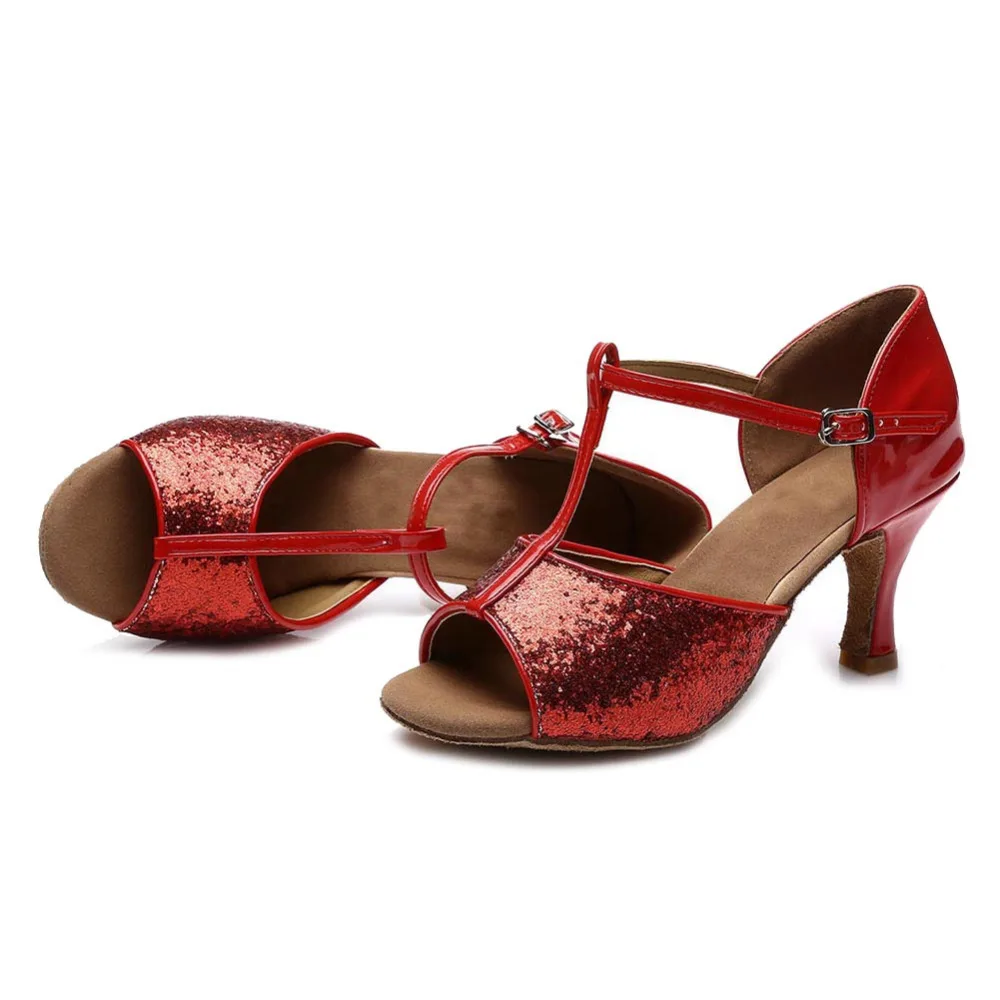 Женские туфли для бальных танцев серебристые золотистые красные с блестками 216 |