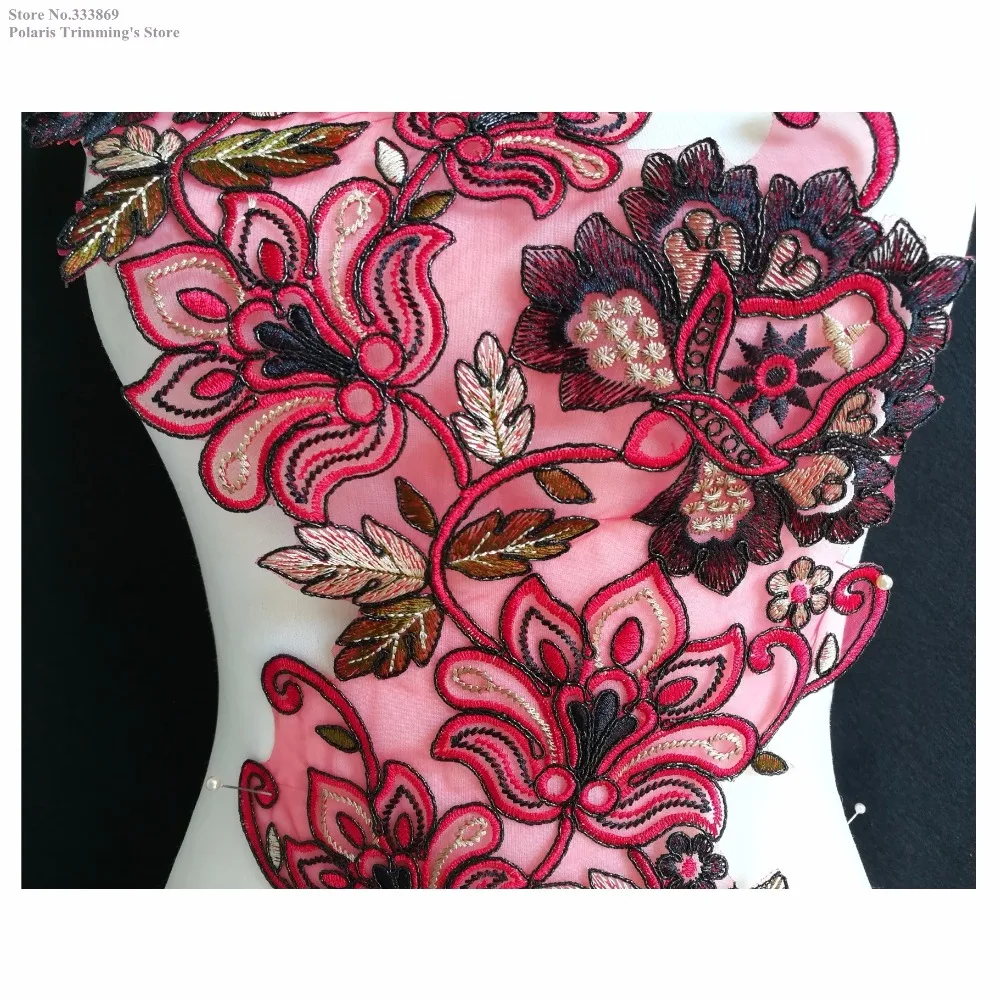 New Red/Black Flower Embroidery Patches Appliques Neckline Collar Dance Costume DECOR DIY Apparel Sewing Fabric PBNC136E | Дом и сад
