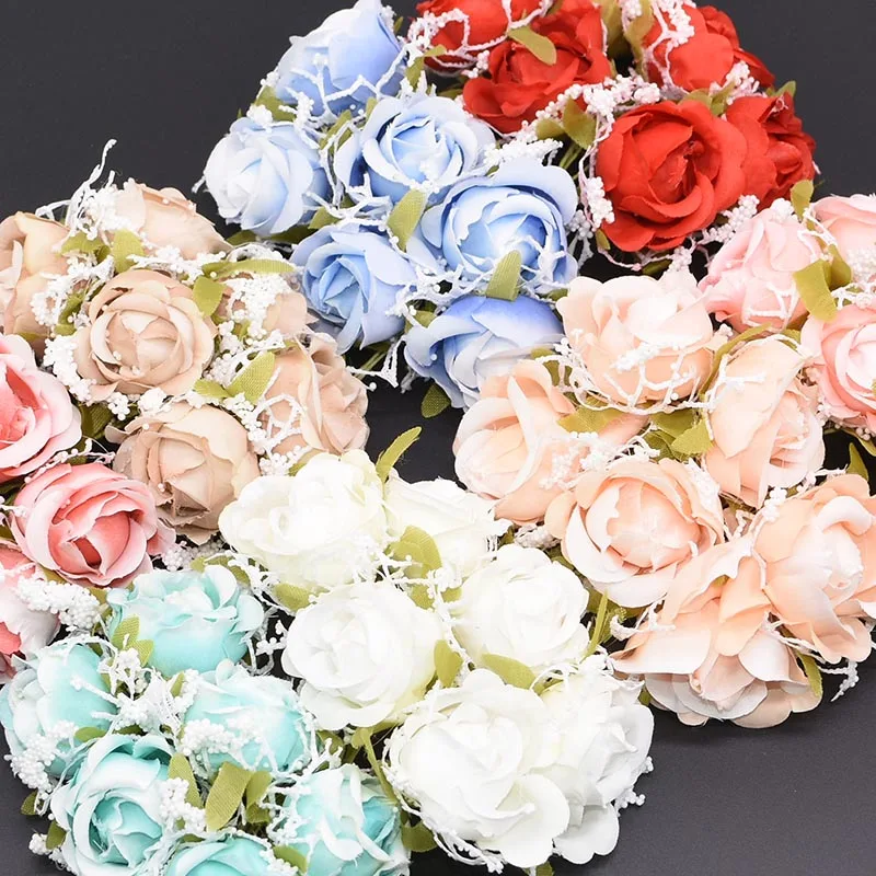 12 шт./лот искусственный кружевной тканевый букет роз искусственные цветы из пены