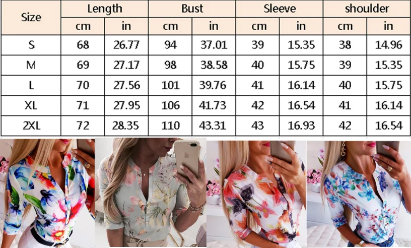 Летняя женская модная рубашка с цветочным принтом блузка рукавом 3/4 V образным