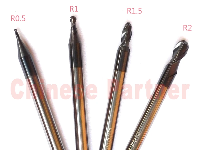 4 шт./компл. R0.5/R1/R1.5/R2 HRC45 2 флейты шаровой концевой фрезы Спиральные Бит фрезерные