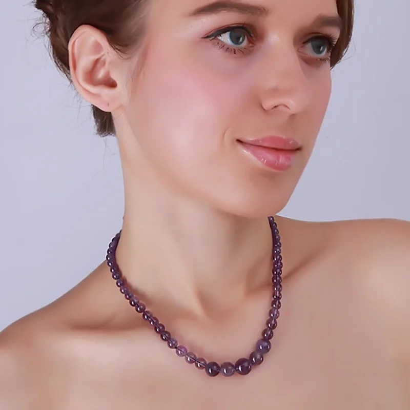 

JYX Gemstone Necklace Natural Amethyst 6.5-12mm Round Multi-size Purple Crystal Beads Necklace Jewelry 17" For Women