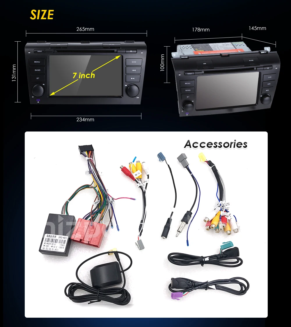 2 Din 4RAM + 32 ГБ 8 core Android 0 7 дюймов автомобиля dvd gps плеер для Mazda 3 2004 -2009 с Радио BT МЖК