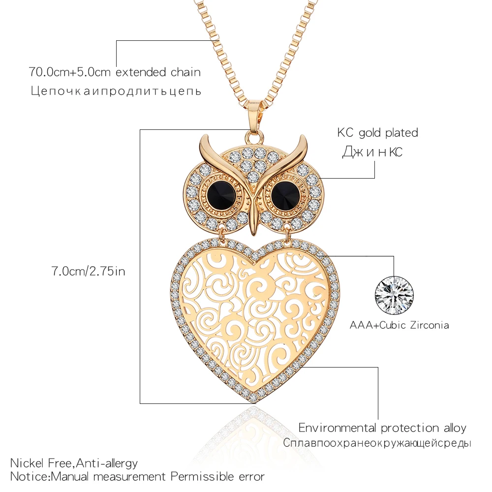 Женские цепочки для свитеров с милыми большими совами - подвески серебристого цвета с камнями ринестон, изображающие животных на Рождество - Оптовые поставки.