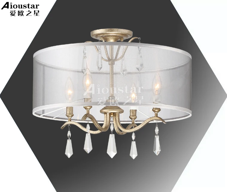 

European Style White Fabric Shade LED Modern K9 Crystal Chandeliers E14 Lustres De Cristal Chandelier