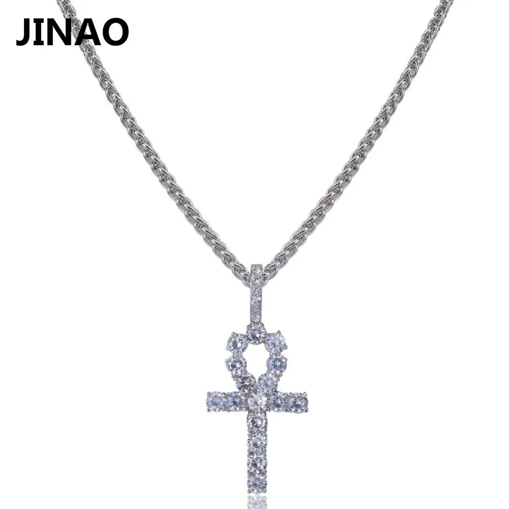 JINAO хип-хоп подвеска в виде креста Ankh, ожерелье с микро камнями CZ, Египетский стиль, Молитвенное ожерелье и подвески для мужчин и женщин, 24 дюйма