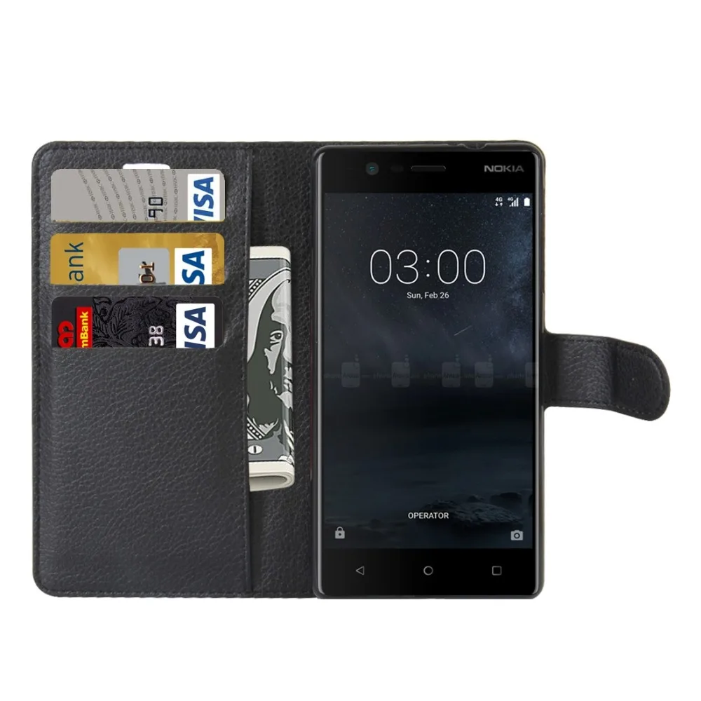 Кожаный чехол книжка с текстурой личи для Nokia 3|case for nokia|phone casesleather case |