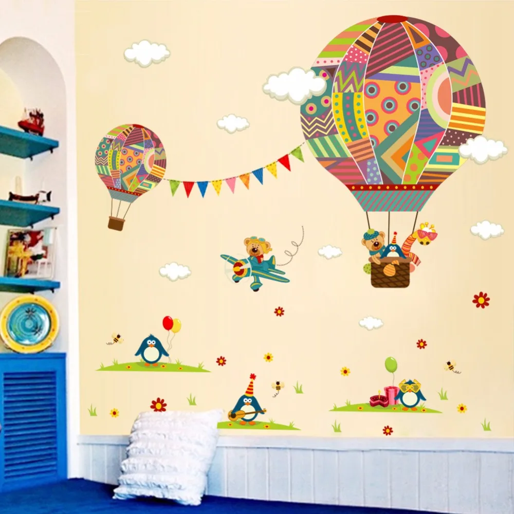 

Hot Air Balloon Bear Cute Penguin Animals Wall Stickers Removable Kids Nursery