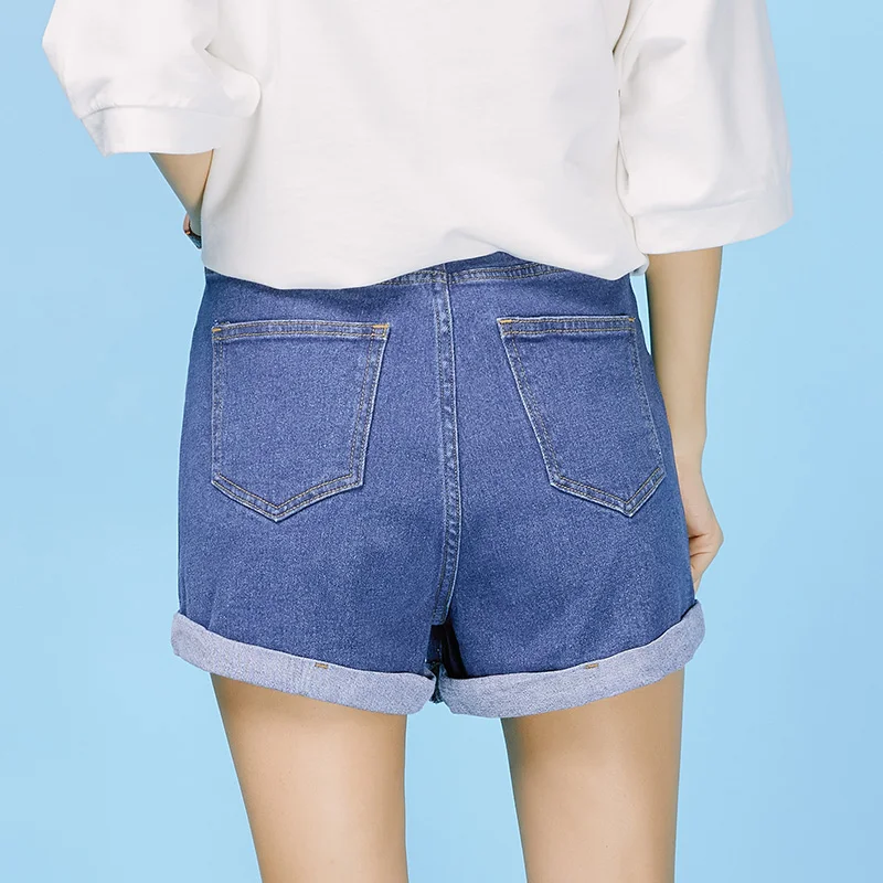 LEIJIJEANS летние новые синие узкие джинсовые шорты с высокой талией свернутые брюки