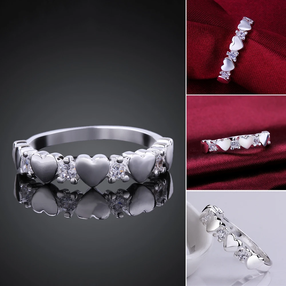 Кольцо в форме сердца спортивное посеребренное и циркониевое ювелирное изделие