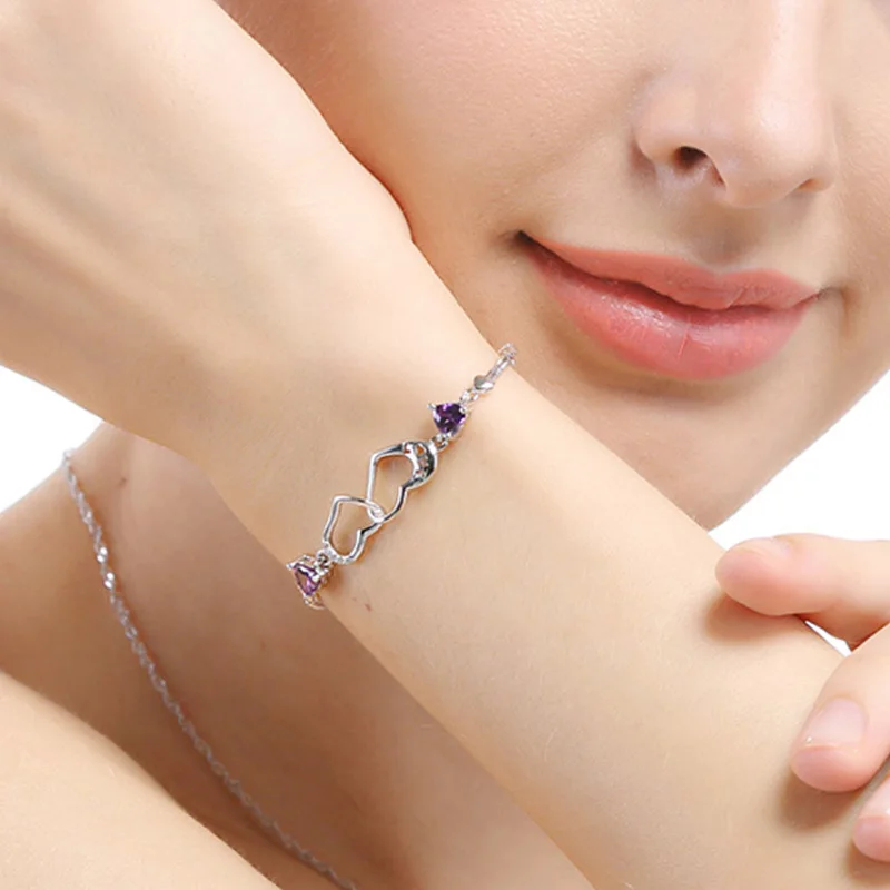 Классический браслет в форме сердца из стерлингового серебра 925 пробы Модные