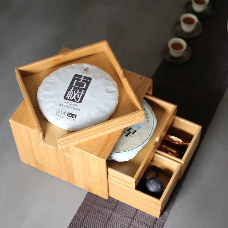 PINNY Natural Bamboo Pu 'er Tea Caddies Traditional Chinese Environmentally Friendly Tea Box Chinese Kung Fu Tea Accessories