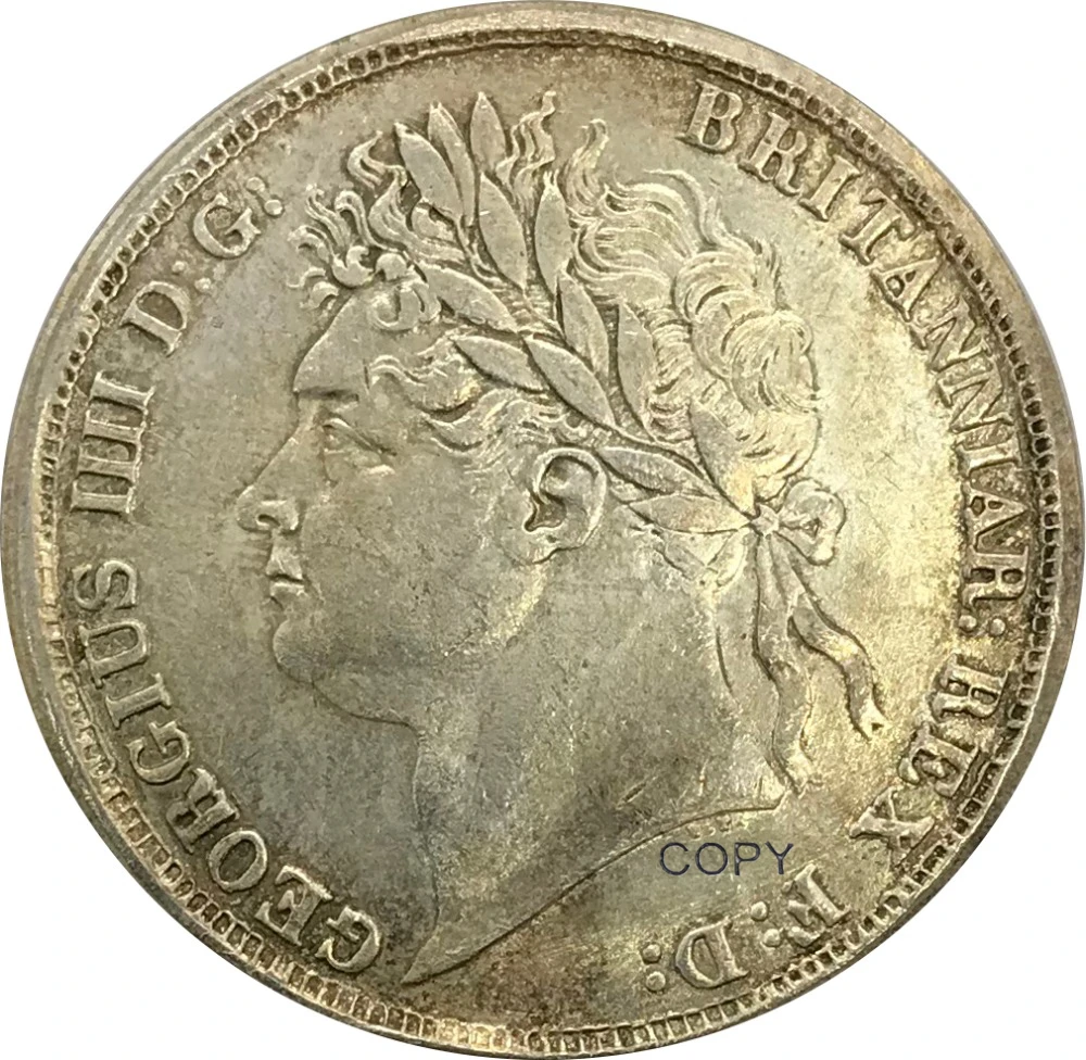 Большая Великобритания 1822 одна Корона Джордж IV Cupronickel покрытая серебром КОПИЯ