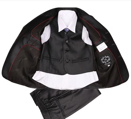 Новый модный однотонный черный блейзер из трех предметов для мальчиков брюки +