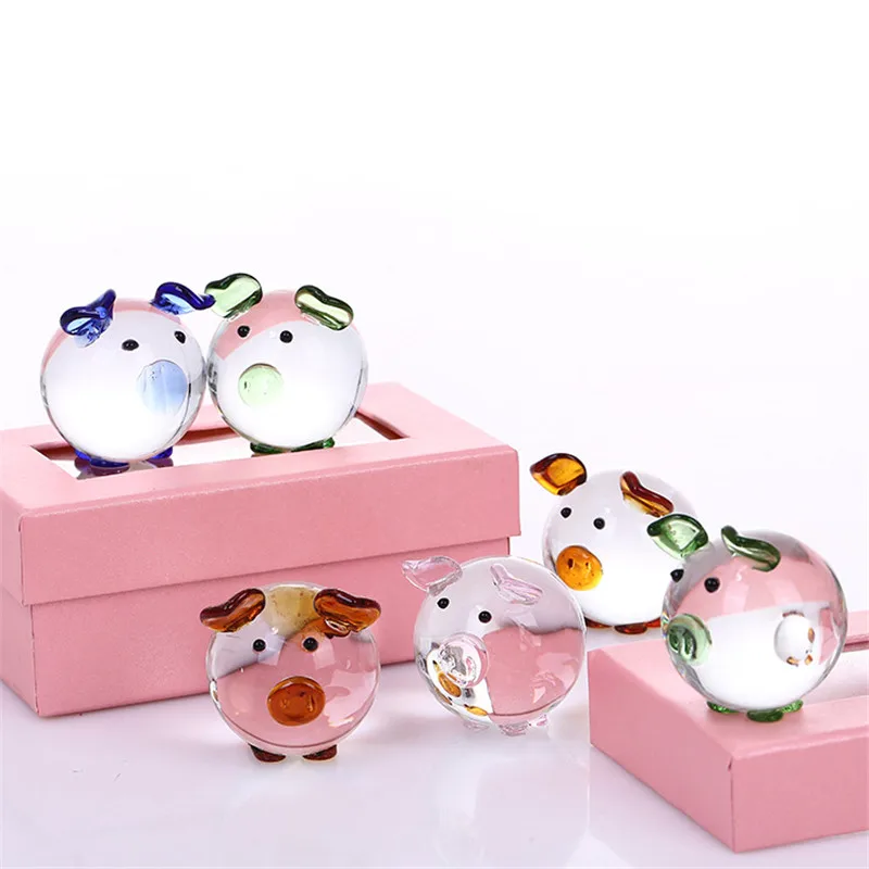 

30set/lot Couple Lovely Pig Home Decoration Accessories Cute Mini Crystal Glass Lover's Piggy Animal Crafts artesanato Gift