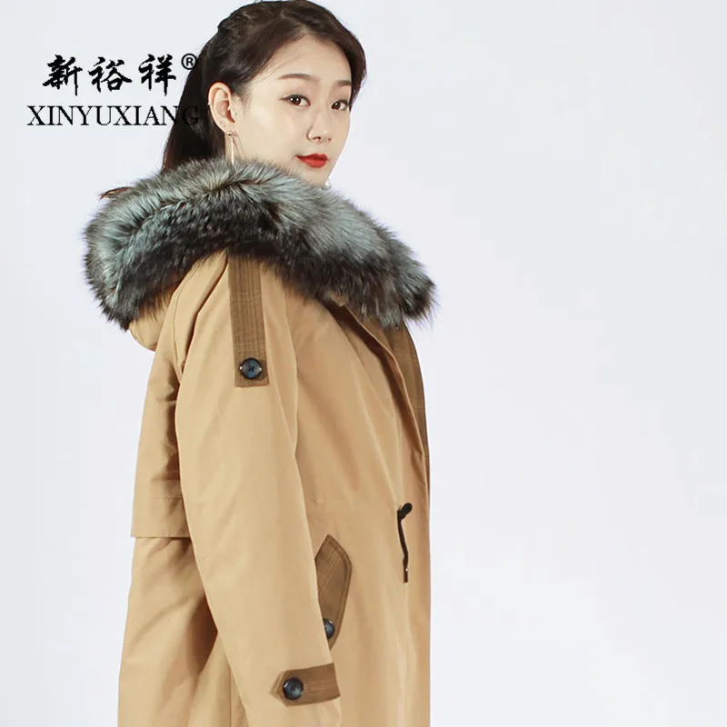 XINYUXIANG 2018 Новое X-Длинные парки с натуральным мехом женские хаки кроличьим внутри