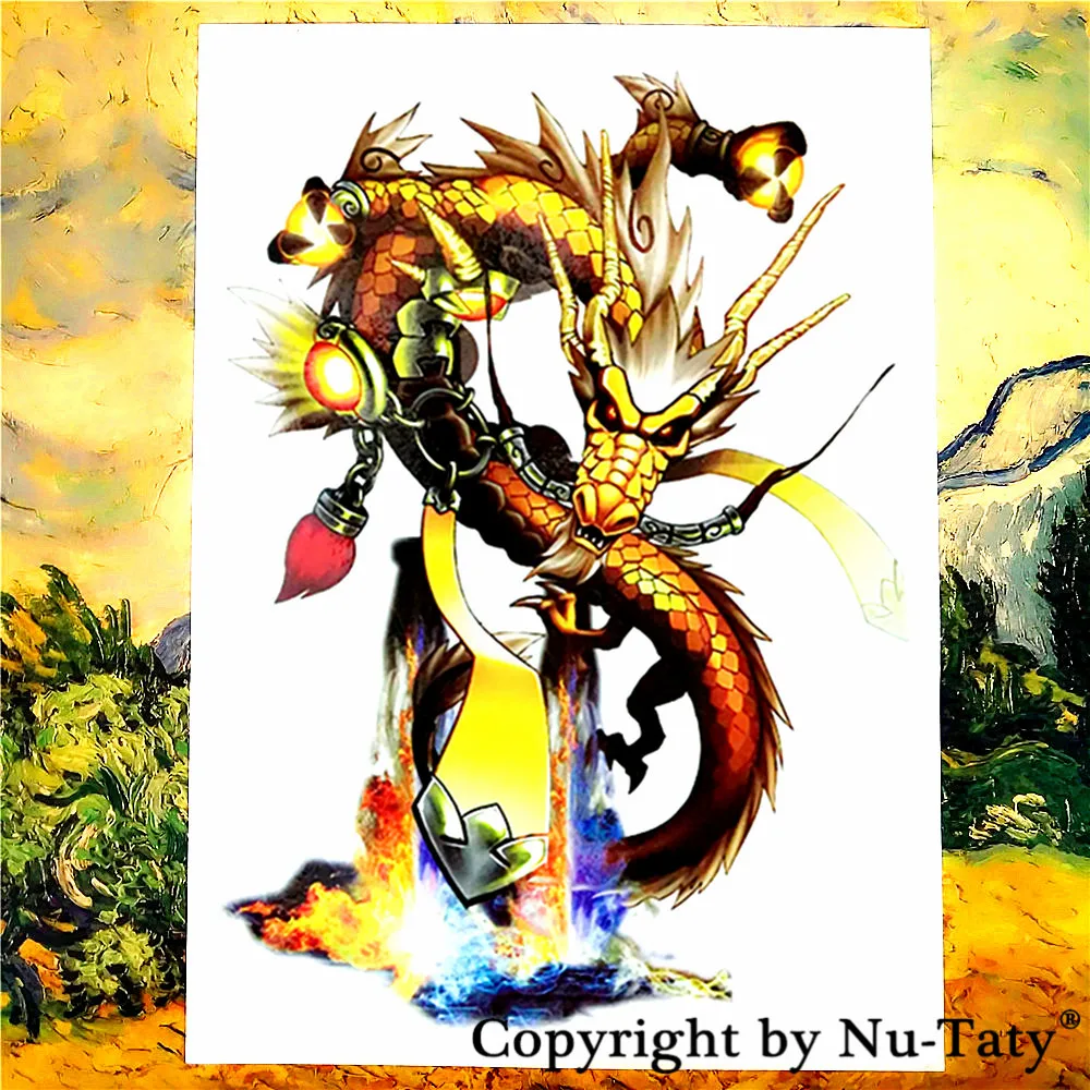 Временная татуировка SHNAPIGN с золотым Драконом боди арт флеш наклейка s 21*15 см