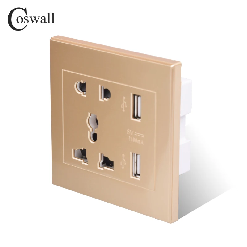 Coswall универсальный стандарт 2.1A USB настенная розетка домашнее настенное зарядное устройство 2 порта USB розетка зарядное устройство для телефона белый/черный/золотой