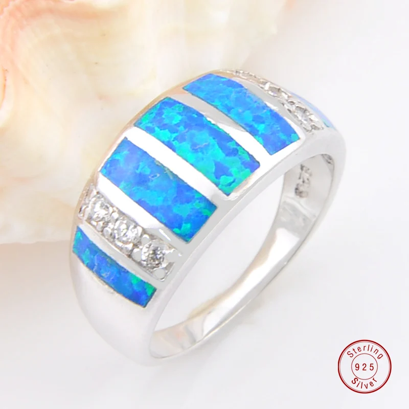Luckyshine 925 пробы серебряные кольца классические с голубым огненным опалом для