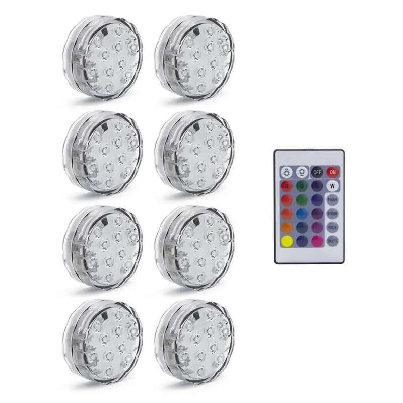 1 control 8 lights 10 светодиодный RGB погружной светильник с дистанционным управлением, на батарейках, подводный Ночной светильник, напольная ваза, чаша, садовые вечерние украшения - Испускаемый цвет: 1 control 8 lights