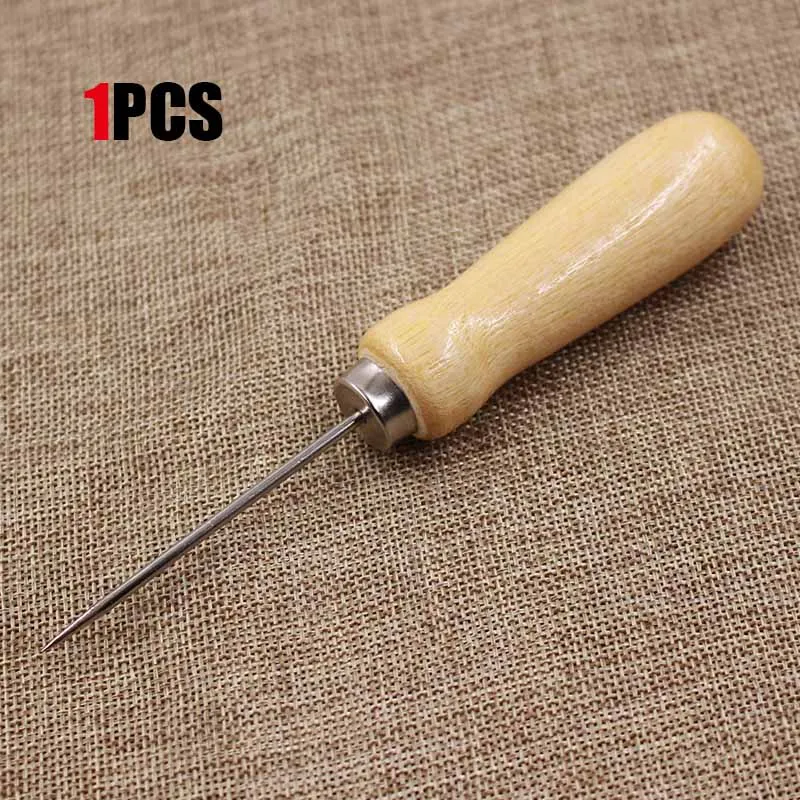 1PCS DIY кожа перфорированная awl деревянная большая ручка перфоратор ремонтный инструмент ручная Кожа иголка швейный инструмент 1 шт/2 шт - Цвет: 1PCS