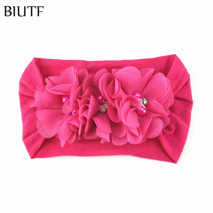 10-rose 20 шт./лот DIY Бутик Аксессуары для волос тройной Стразы Цветок Жемчужный шифоновый с широкой нейлоновая эластичная заставка HB081 - Цвет: 10-rose