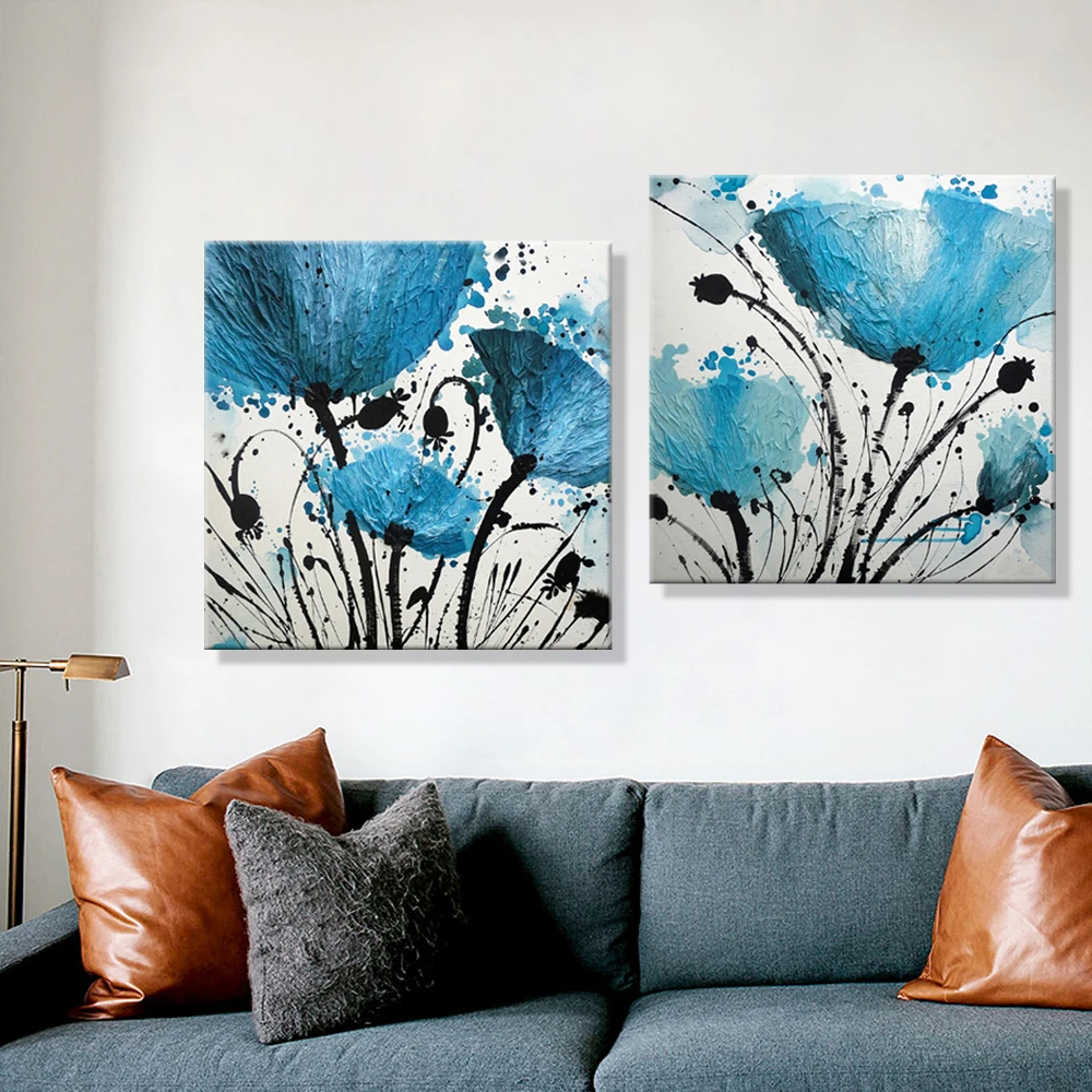 Картина Маслом Холст Аннотация Голубой Цветок Украшения Home Decor На Холсте