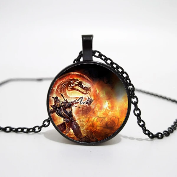 Ожерелье Mortal Kombat ручной работы стеклянный купольный кулон Скорпион Ювелирное