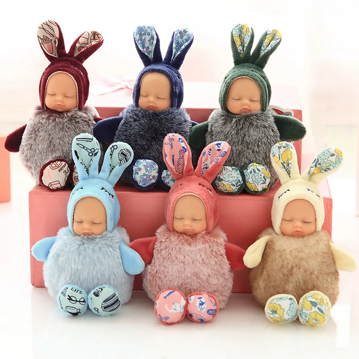 15 см плюшевая кожа кроличий мех Спящая кукла брелок для ключей мягкий набивной