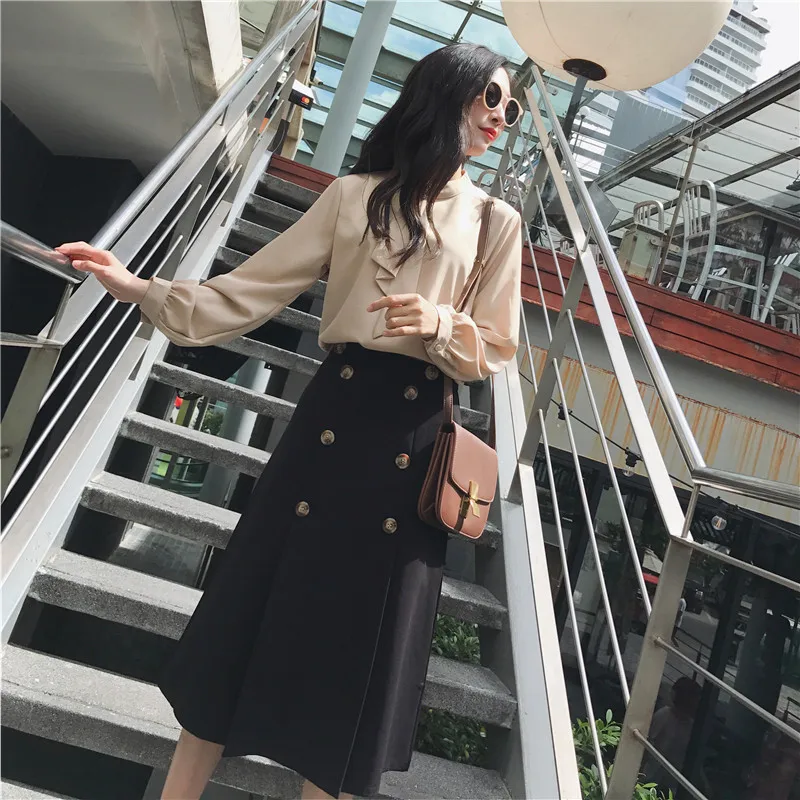 Трапециевидная двубортная Женская юбка новинка 2018 летние повседневные длинные