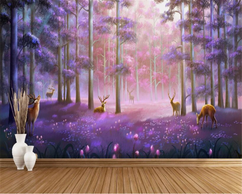 

Beibehang papel de parede Fantasy Forest Hand Painted Elk TV Sofa Background Wall wall paper home decor papel tapiz Wall Sticker