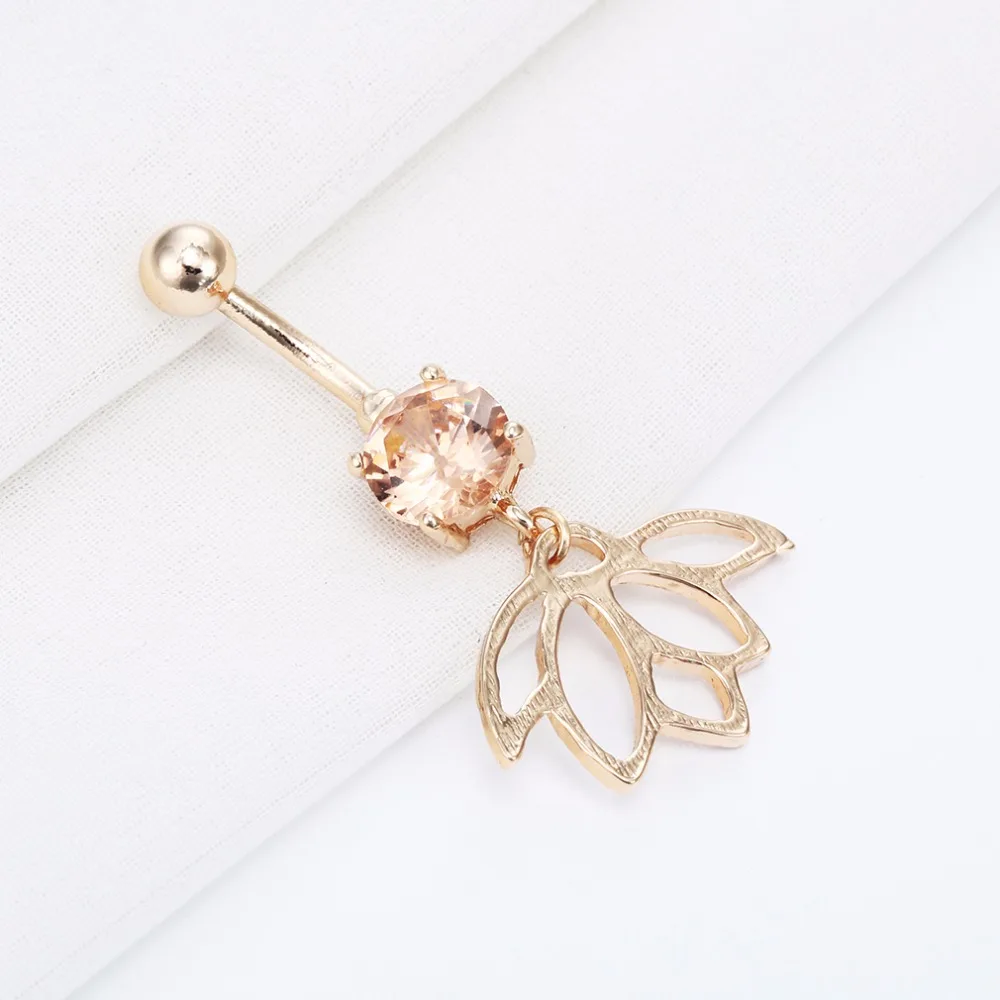 Cxwind Горячие Цветочные Подвески в форме лотоса пупка женское кольцо с Цирконом