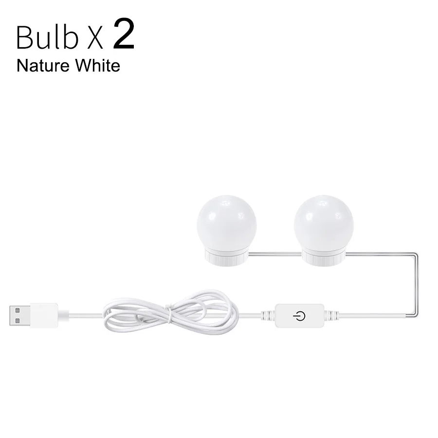 2 Bulbs USB Charging Port 6/10/14 Led Light Bulbs For Mirror With Touch Dimmer DC 5V Makeup Vanity Light Mirror Bulbs Table Make-Up Lamp - Emitting Color: 2 Bulbs