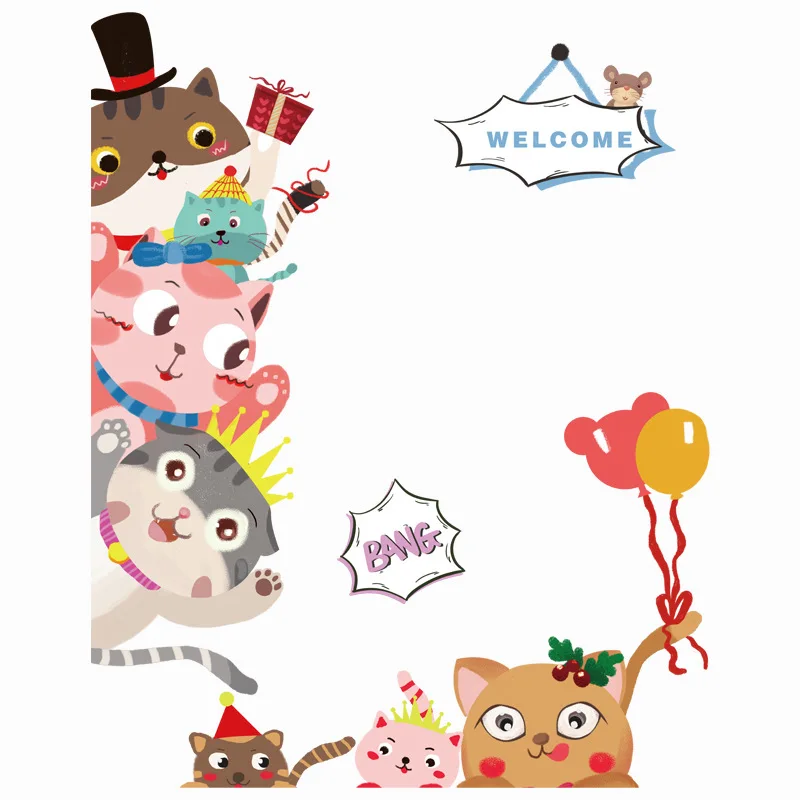 Мультяшный Кот Животные наклейки на стену DIY дети роспись для детской комнаты