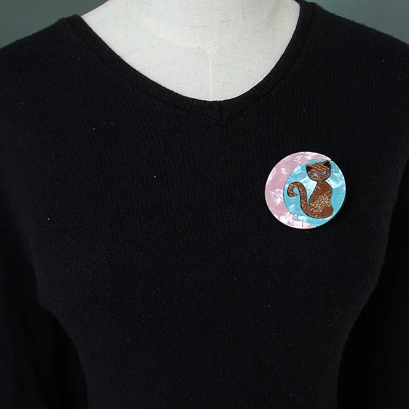 

Cute Acrylic Cat Brooches And Pins For Women Acetate Fiber Handmade Round Cat Collar Pin Badges Fashion Women Shirt Accessories