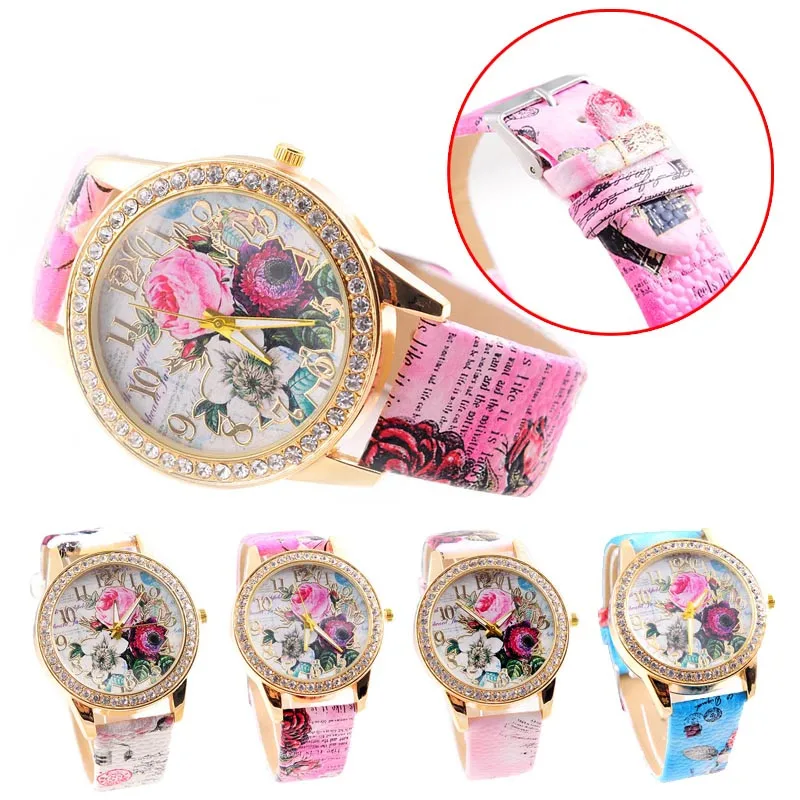 Популярные модные электронные часы женские с цветами цветными бриллиантами из