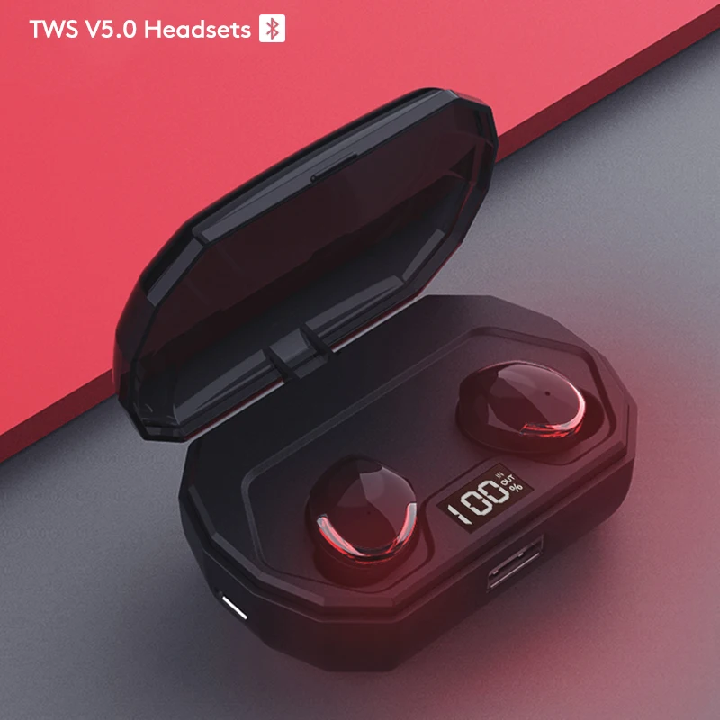 TWS беспроводные Bluetooth V5.0 наушники сенсорные гарнитуры IPX6 водонепроницаемые спортивные наушники с 2000 мАч ЖК-дисплей зарядный чехол