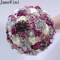 janevini sparkly crystal brides bouquet diamond satin rose wedding flowers bridal bouquets artificial beaded bouquet de fleur