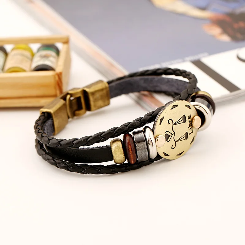 Популярный кожаный браслет из конопли для мужчин и женщин с знаками Зодиака