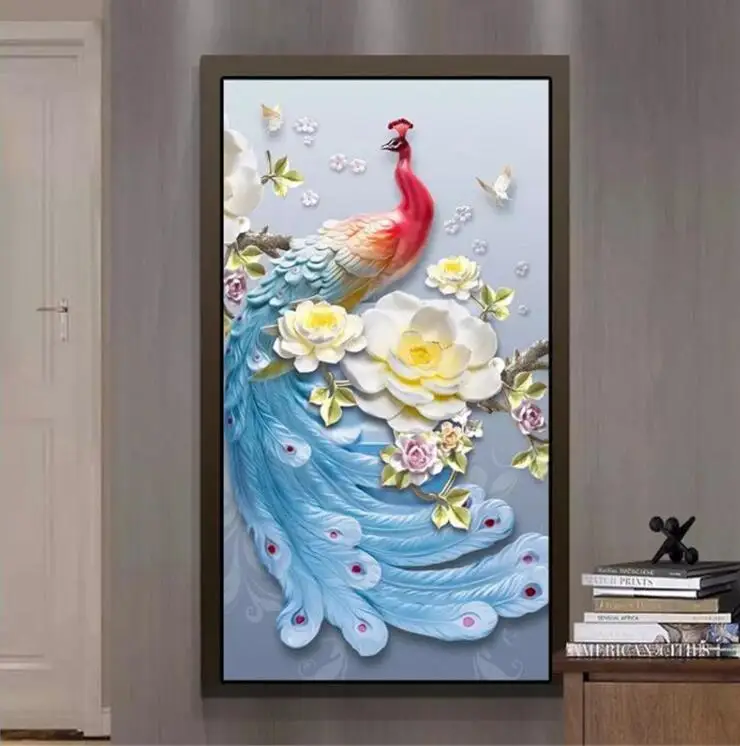 

8D Embossed Mural 3d mural modern wall paper oil painting peacock porch background decor painting bedroom5d murals wallpaper