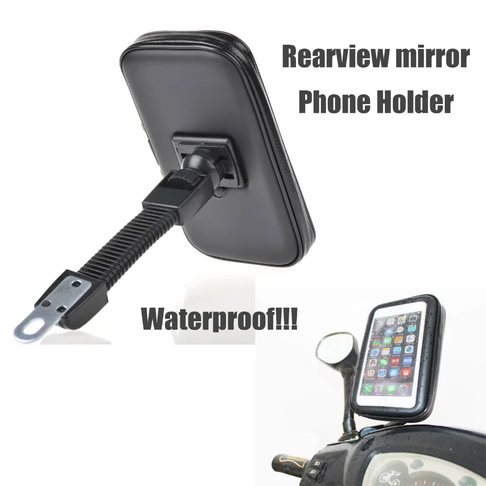 rearview mirror motorcycle phone holder stand support for iphone samsung huawei oneplus waterproof bag soporte celular moto free global shipping