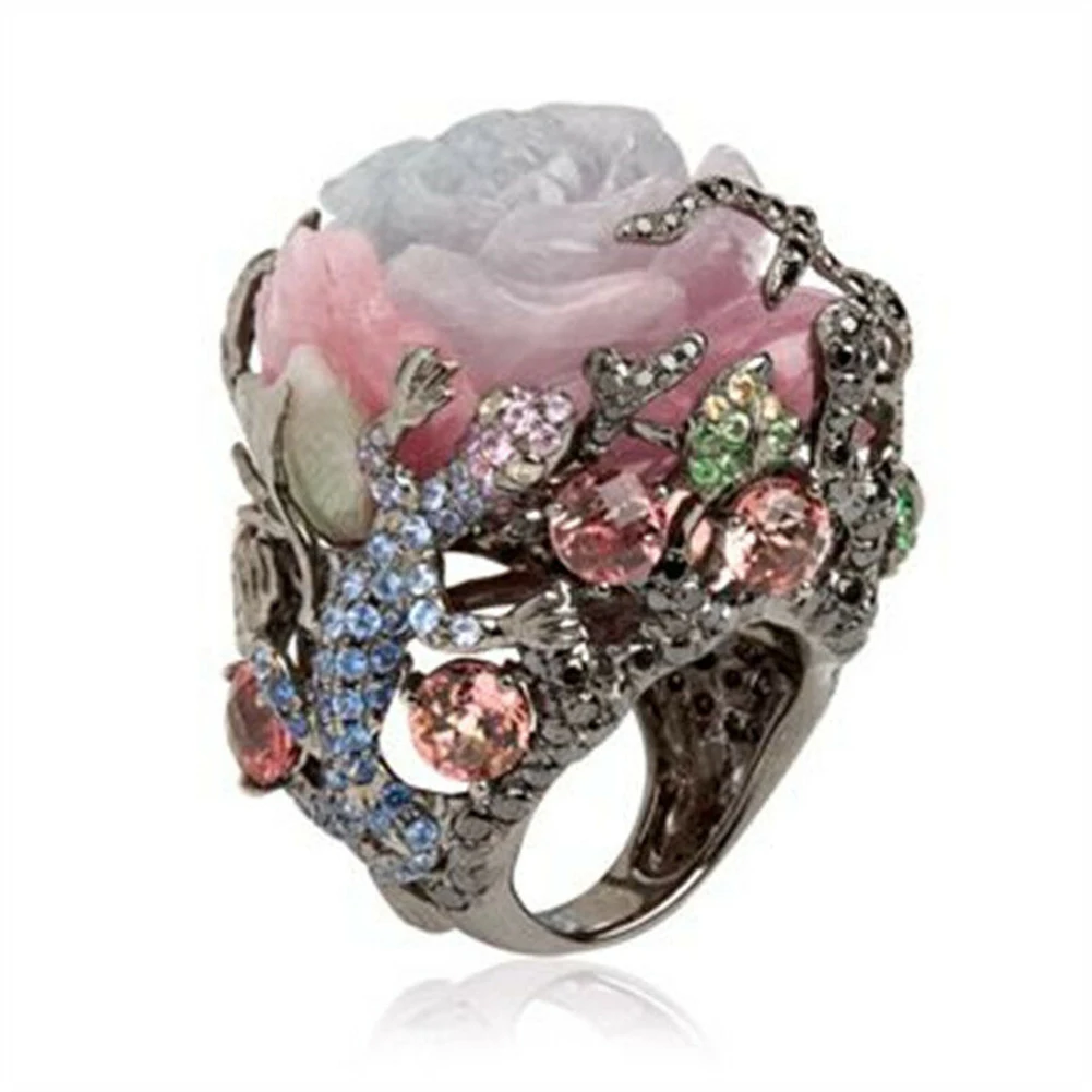 Hot Women Multicolor Big Oval Faux Moonstone Carved Flowers Finger Ring Jewelry Gift | Украшения и аксессуары