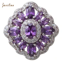 purple crystal cubic zirconia cz silver color overlay fashion jewelry rings size 5 6 7 8 9 r545