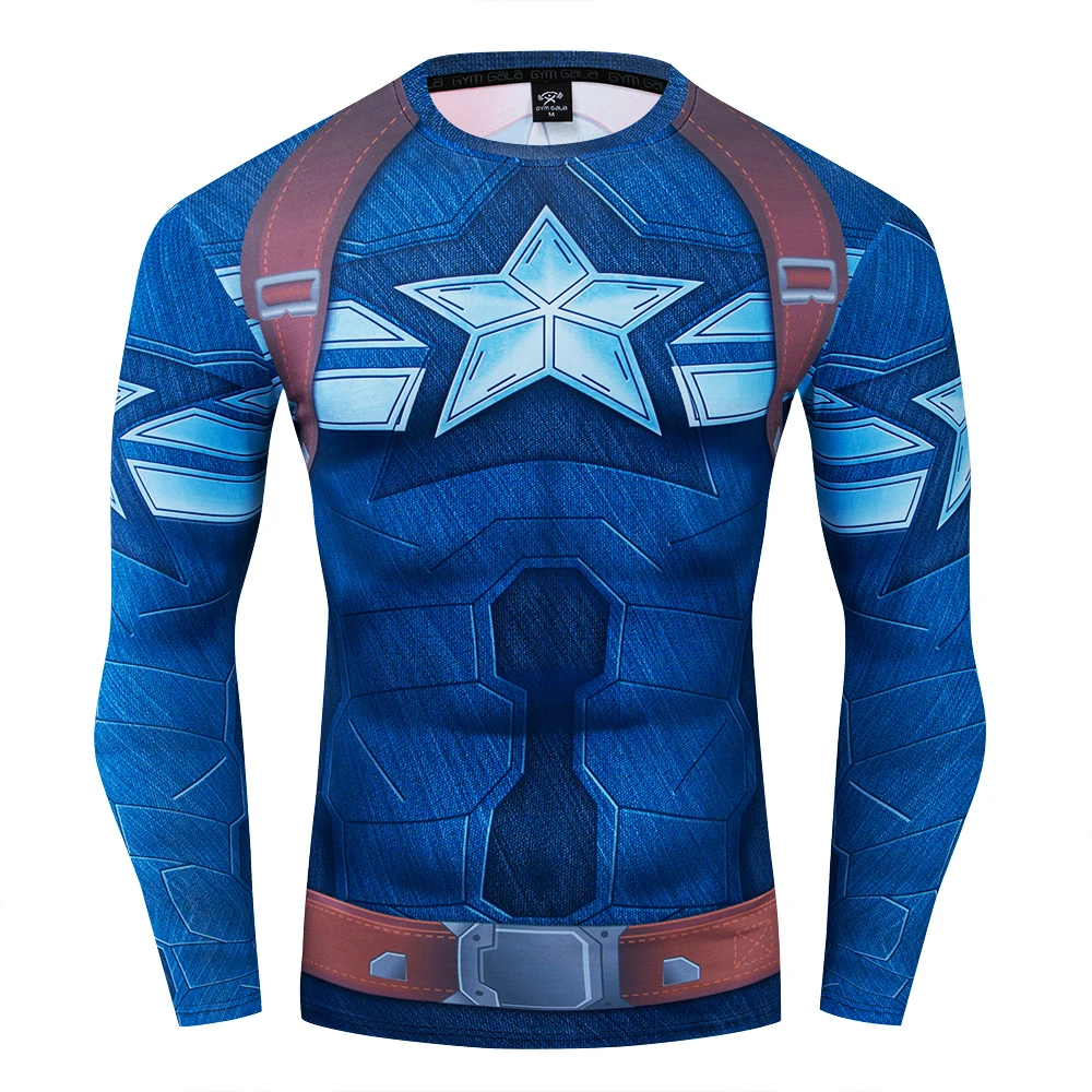 Fitness t men Autumn 3d print compression shirt Long sleeve tops fashion