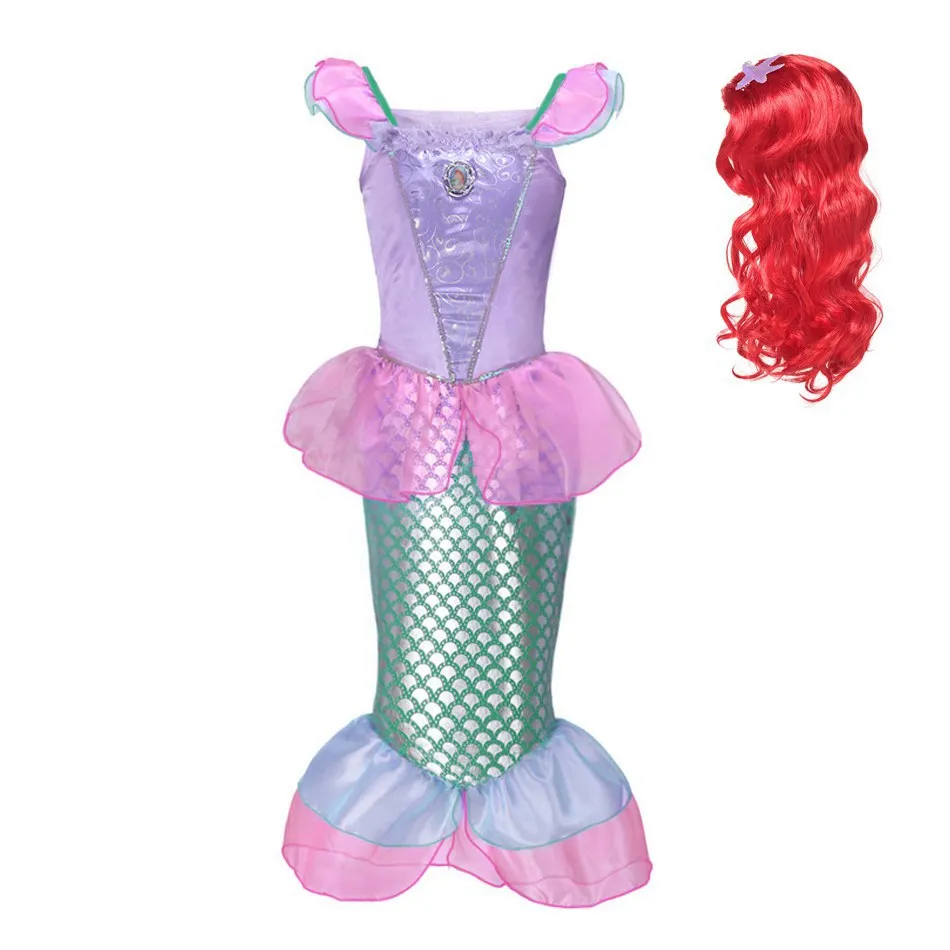 Dress A Set 01 MUABABY костюм Ариэль для девочек; нарядное платье принцессы Русалочки; детская летняя пляжная одежда; одежда для дня рождения - Цвет: Dress A Set 01