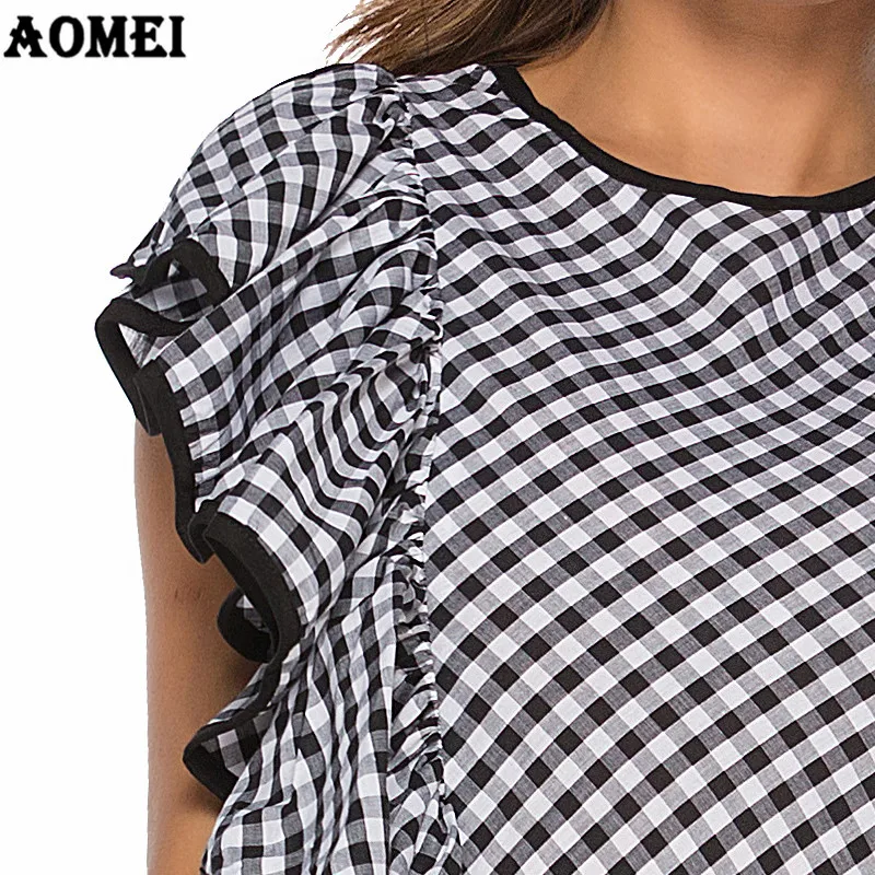 Black Retro Gingham Women Summer Dress Ruffles High Split Vintage Checkered Tunics Robe Femme Classy Sundress Ladies Party | Женская