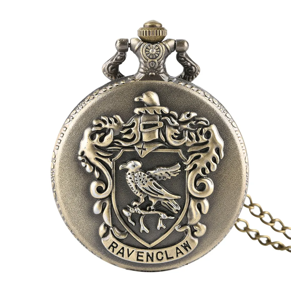 Лучшие продажи, кварцевые карманные часы Ravenclaw, бронзовые, полностью охотничьи римские цифры, часы с дисплеем, часы с ожерельем, лучшие подарки для любителей фильмов, reloj
